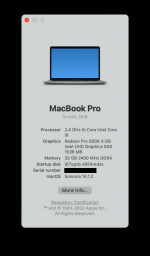 MacBook Pro i9 2.4GHz 15" (Mid 2019) 1TB SSD, Space Gray, Touch Bar