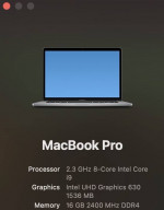 MacBook Pro i9 2.3GHz 8 Core 15" (Mid 2019) 512GB SSD 16GB RAM Space G