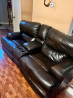 3 Piece Leather Recliner Set (Sofa, Loveseat & Single Chair), Dark Brown