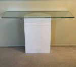 Sofa Console Entry Modern Table White Cast Stone Like Base Thick Glass