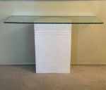 Sofa Console Entry Modern Table White Cast Stone Like Base Thick Glass