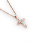 14k Solid Gold & White Diamond Micro Cross Pendant