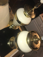 2 or Pair Vintage Table Lamp Lights & Original Shades  (Stiffel Looks)