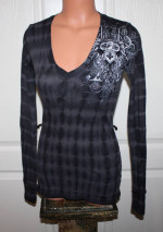 LIKE NEW! Affliction SMALL Black & Gray Tie Dye V-Neck Thermal Top