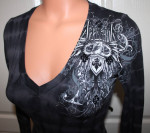 LIKE NEW! Affliction SMALL Black & Gray Tie Dye V-Neck Thermal Top