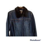 Liz Claiborne Villager Blue Denim Jacket W Detachable Fur Collar. Larg