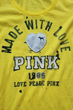 Victoria’s Secret PINK Yellow T-Shirt 86 “Made With Love” Sz XS