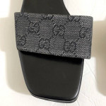 Size 7B Authentic GUCCI Slip-On Flat Sandals Black Canvas w Beige GG