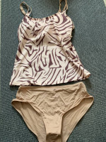 NWT Cream/Brown Swirl 2-Piece Tankini Bathing/Swim Suit Size Small
