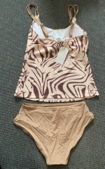 NWT Cream/Brown Swirl 2-Piece Tankini Bathing/Swim Suit Size Small