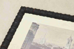 Unusual embossed wooden frame in black, 1.1 inches wide, 0.9 inches high.