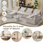 132" Modular Corduroy Sectional Sofa with 12 Pillows & Armless Design