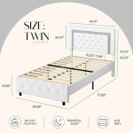 Full Upholstered LED Wingback Bed Frame with Diamond Button Headboard, No Box Spring Needed, Velvet Cream