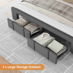 Full Queen King Size Bed Frame Upholstered Headboard Platform w/ Storage Drawers