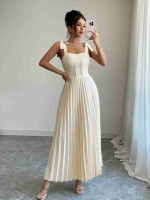 Pleated Tie-Shoulder Maxi Dress