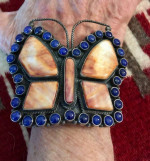 Vintage Signed Navajo Spiny Oyster, Lapis Silver Butterfly Bracelet