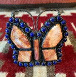 Vintage Signed Navajo Spiny Oyster, Lapis Silver Butterfly Bracelet