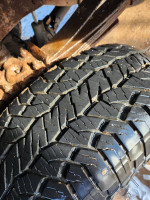 Close-up of a rugged tire with deep tread, showcasing durability for a 2008 Ford F350 King Ranch.