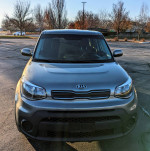 Front view of a 2019 Kia Soul in excellent condition with low mileage, parked outdoors.