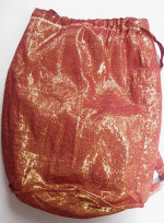 Vintage Hand-Loomed Fabric Shiny Backpack/Red w Gold Metallic Threads
