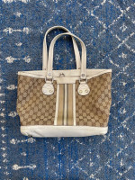 Gucci Beige/White Canvas Vintage Web Sunset Medium Tote Bag