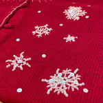 Women XL (16/18) Red Christmas Sweater ♦ White Sequin Snowflakes NICE!