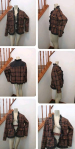 Womens Plus Size 2X Jacket Bust 39" Plaid Ruffle Open Front Button Tab