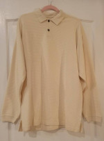 TOMMY BAHAMA Men’s Lt Yellow Silk & Cotton Ribbed Polo Shirt LS LARGE