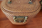 Vintage Rattan Basket Asian Design Purse with Brass Hardware