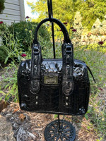 NWOT VINTAGE MAXX NEW YORK SIGNATURE BLACK CROCO EMBOSSED LEATHER BAG
