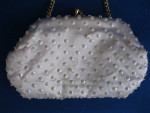 Vintage Handmade White Satin Beaded, Sequined Purse Clasp Clasp Bag